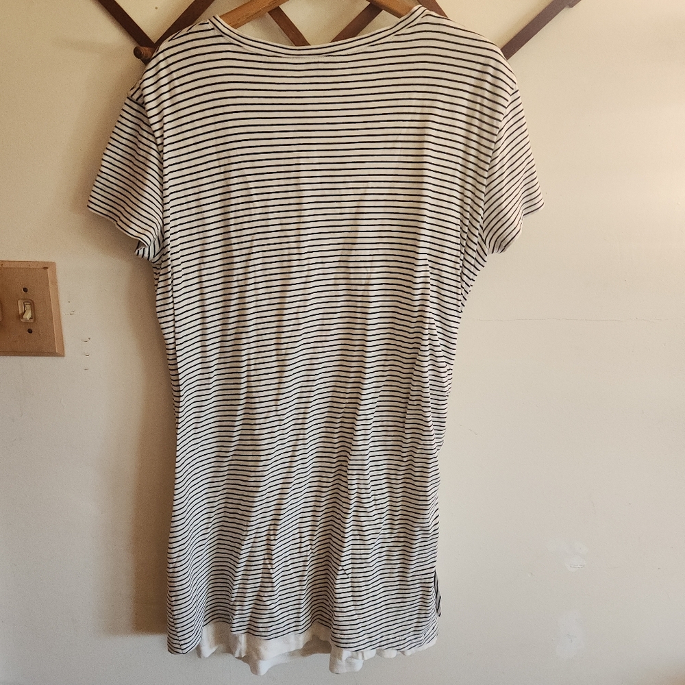 Vince Short Sleeve Tie-Side T-Shirt Mini Dress White Black Striped Large - Picture 8 of 8